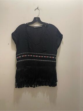Twelfth Street by Cynthia Vincent Fringe Embellished V-Neck Women's Top